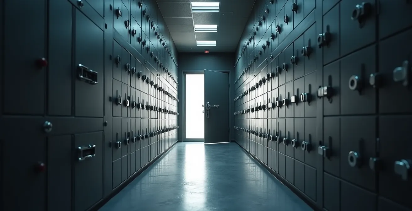 Geschlossene Bankschliessfächer mit Schatten und eingeschränktem Zugang