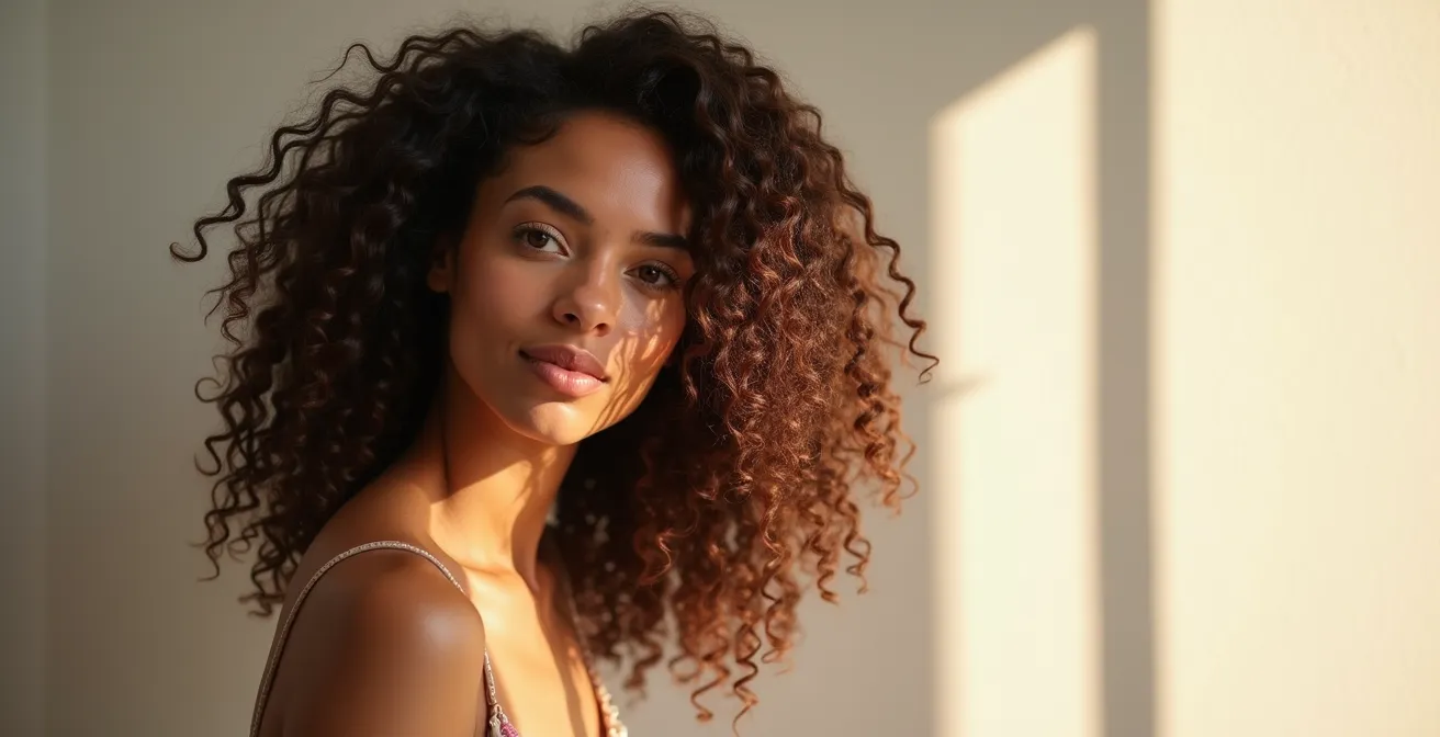 Detailaufnahme perfekt definierter Lockensträhnen mit Glanz