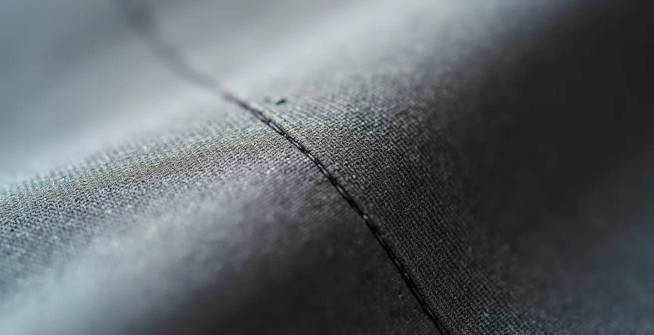 Makroaufnahme einer ergonomischen Flachnaht auf hochwertigem Stoff