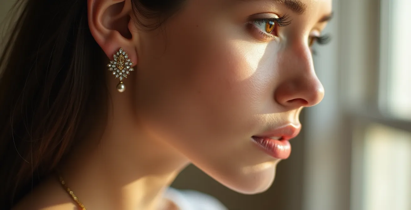 Detailaufnahme verschiedener Gesichtsformen mit passenden Ohrringen, die die Züge komplementieren