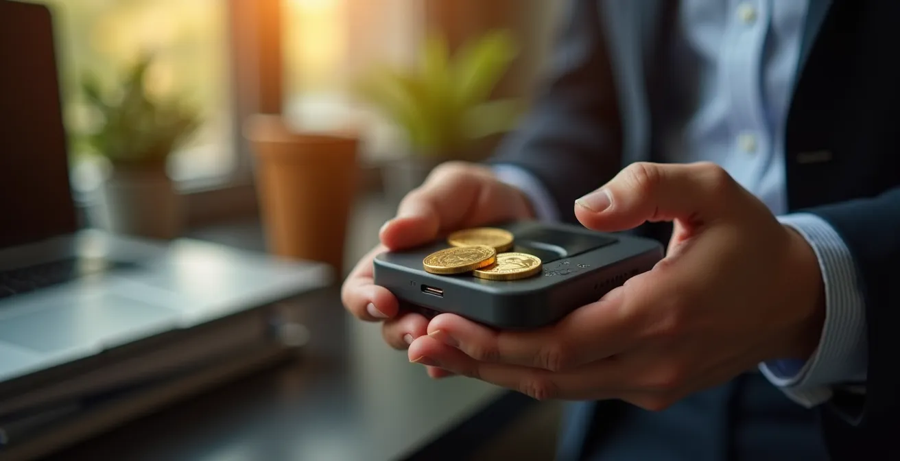 Schrittweise Darstellung des Gold-Token-Kaufprozesses mit Hardware-Wallet