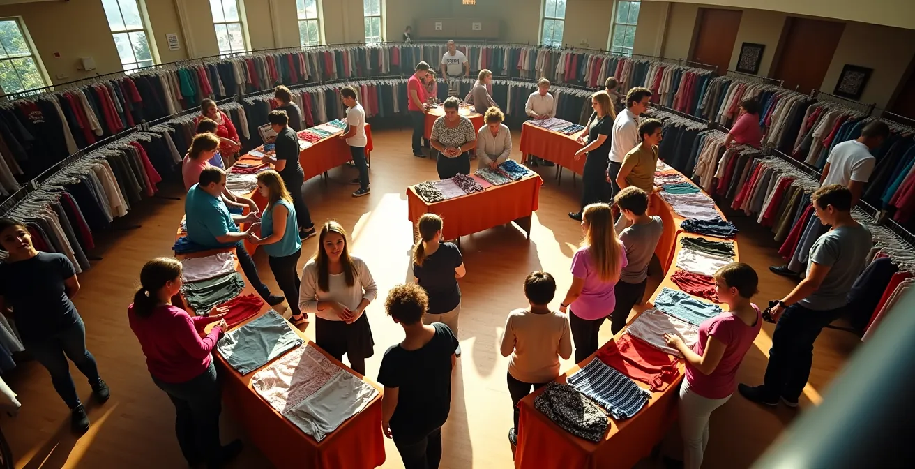 Lebendiger Kleidertausch-Event mit Menschen verschiedener Generationen