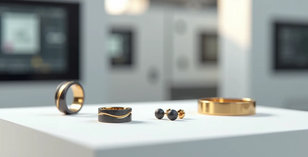 Minimalistischer Herrenschmuck aus Gold und Carbon in deutscher Werkstatt