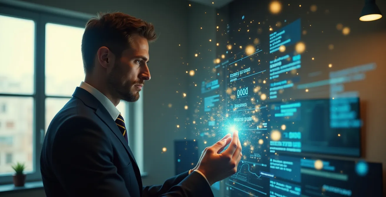 NGO-Vertreter untersuchen digitale Lieferkettendaten auf holografischem Display