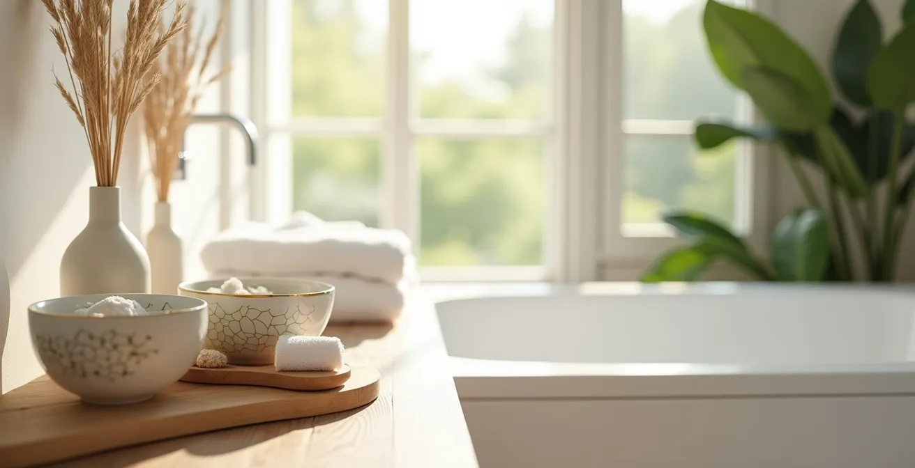 Ein minimalistischer Home-Spa-Bereich an einem ruhigen Sonntagmorgen.