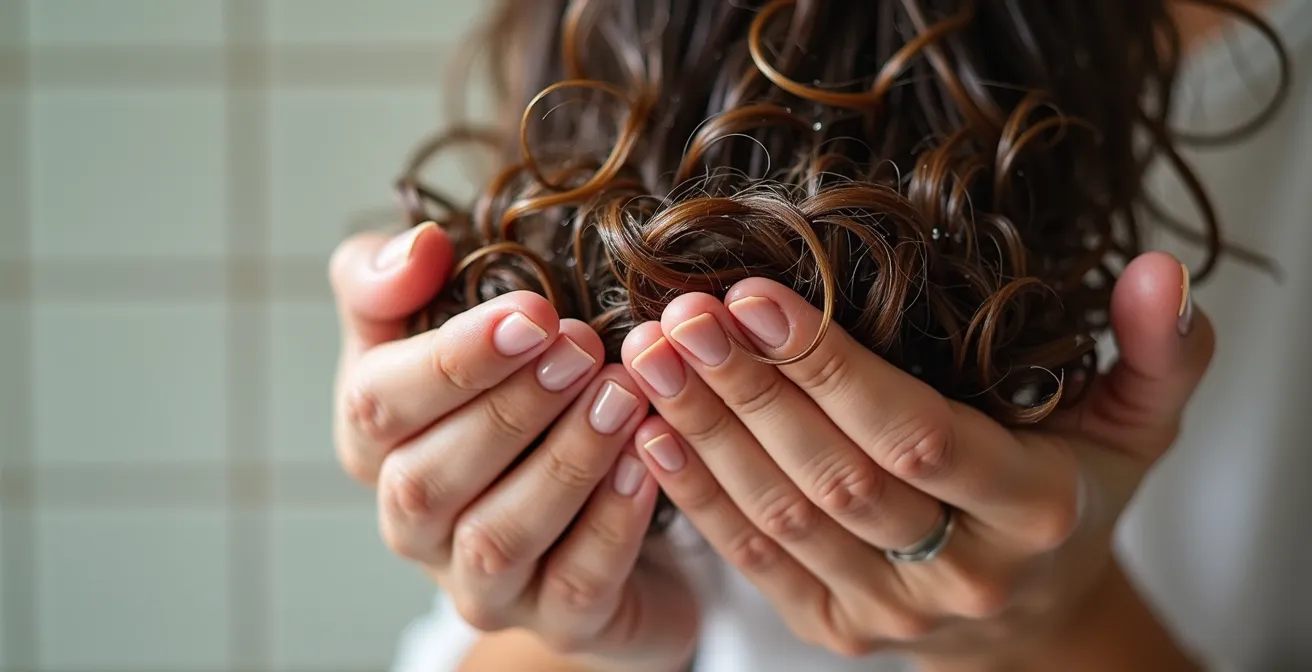 Nahaufnahme der Squish to Condish Technik mit sichtbarer Wassertextur