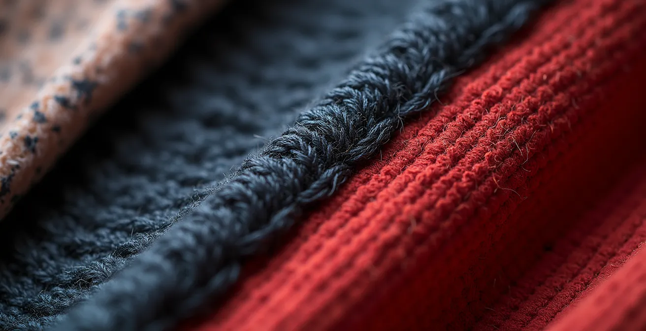 Makroaufnahme verschiedener Stofftexturen bei asymmetrischem Design